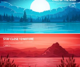 Nature landscape banners template vectors material 08