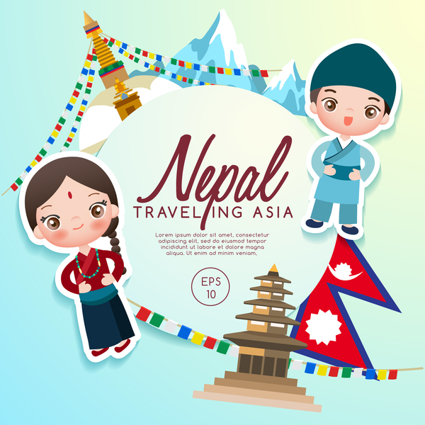 Nepal travel cartoon template vector