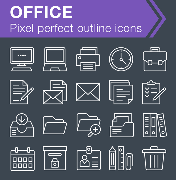 Office outline icons set