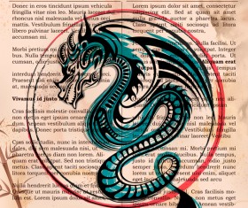 Old paper background with dragon ancient vector 02