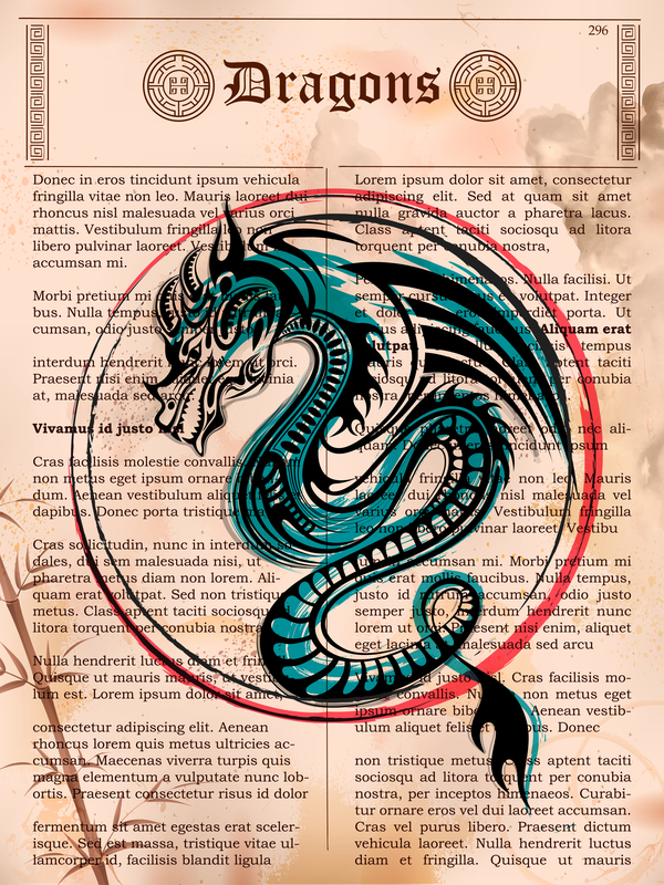Old paper background with dragon ancient vector 02