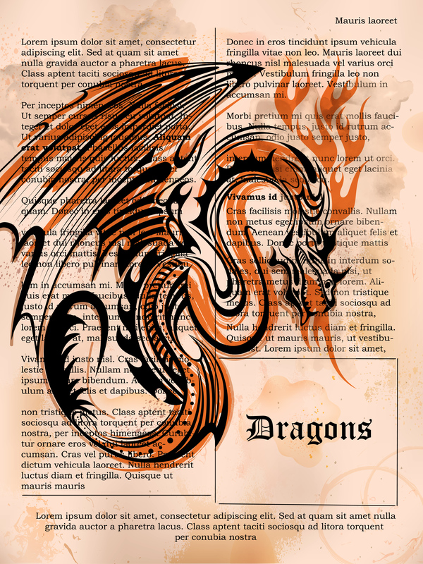 Old paper background with dragon ancient vector 03