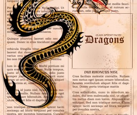 Old paper background with dragon ancient vector 04