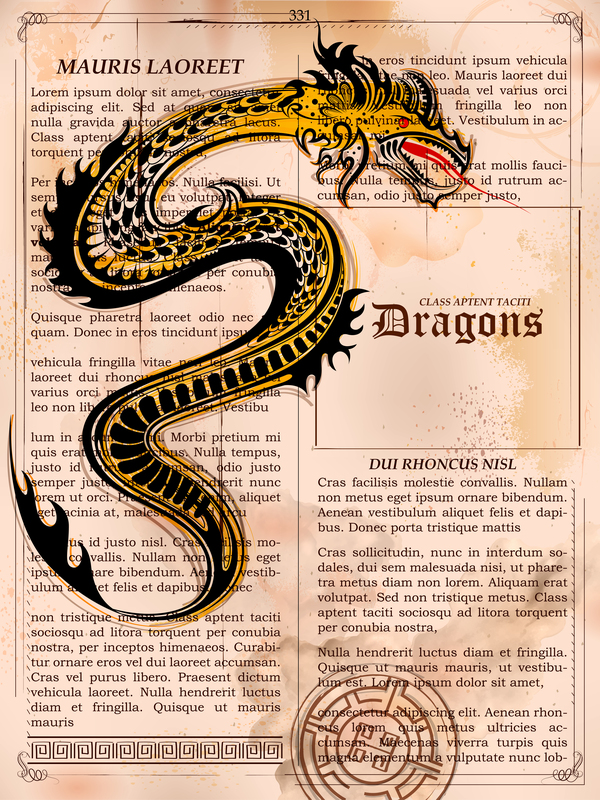 Old paper background with dragon ancient vector 04