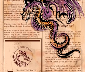 Old paper background with dragon ancient vector 05