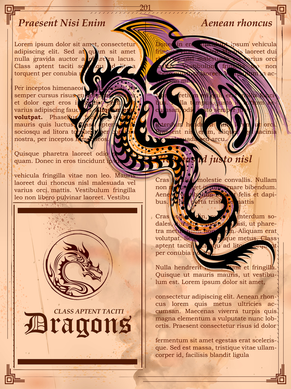 Old paper background with dragon ancient vector 05