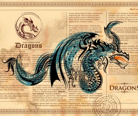 Old paper background with dragon ancient vector 06