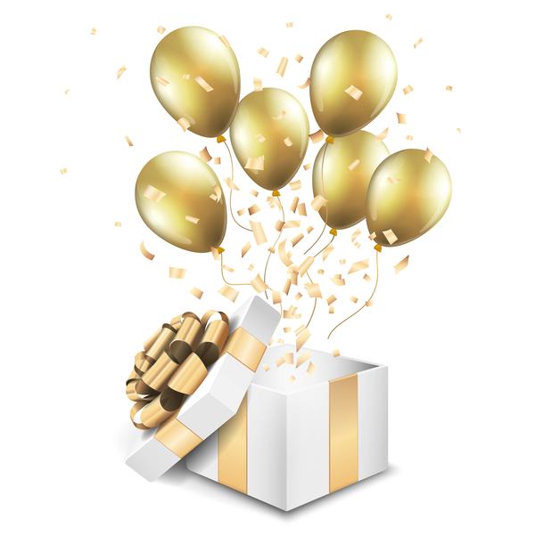 Open golden giftbox with balloon vector