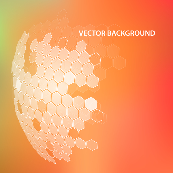 Orange background with hexagonal spherical vector