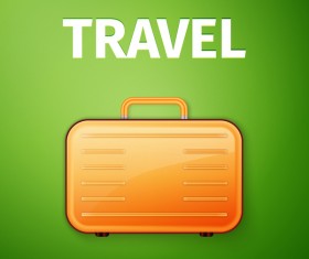 Orange suitcase with green travel background vector