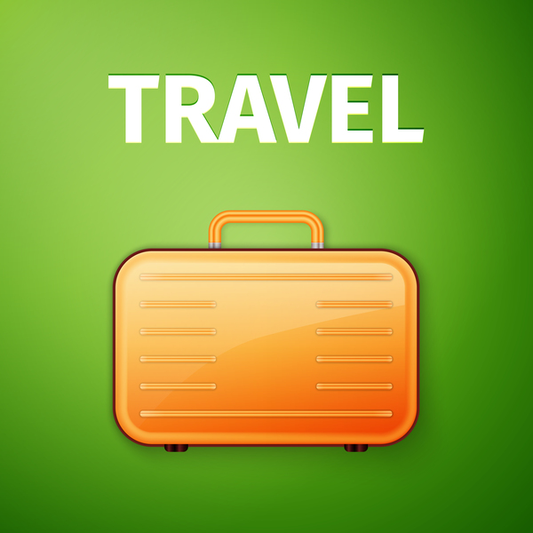 Orange suitcase with green travel background vector
