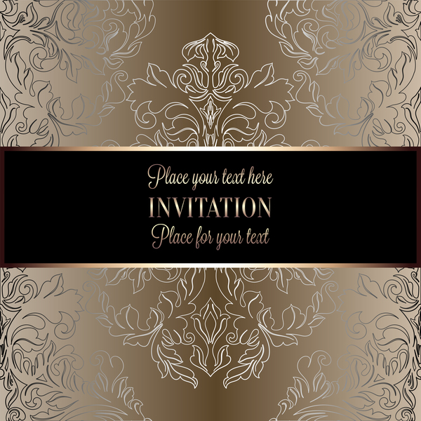 Ornate floral invitation card with luxury background vector 04