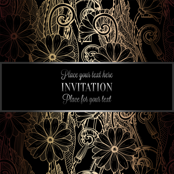 Ornate floral invitation card with luxury background vector 06