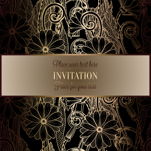 Ornate floral invitation card with luxury background vector 07