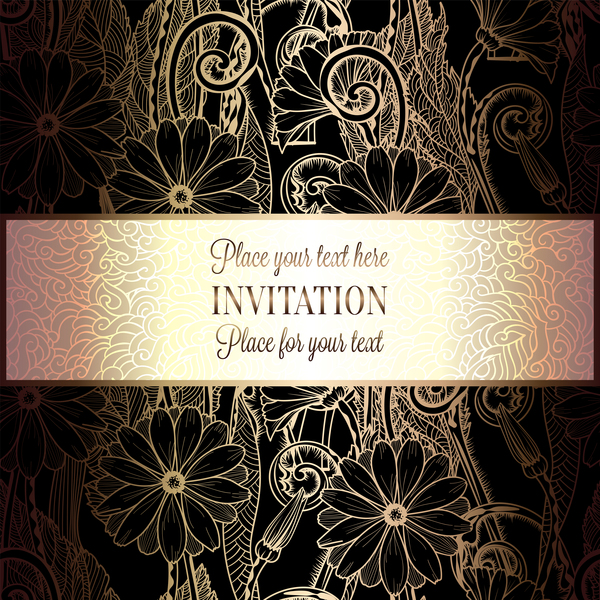 Ornate floral invitation card with luxury background vector 08