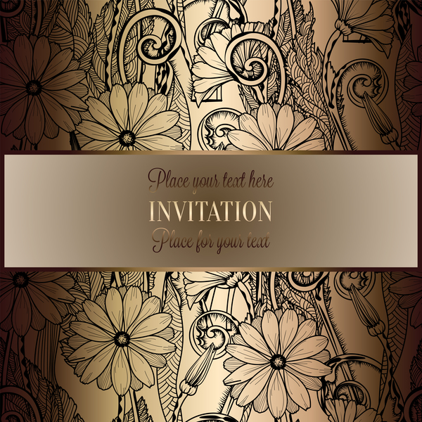 Ornate floral invitation card with luxury background vector 09