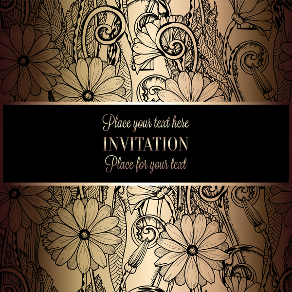 Ornate floral invitation card with luxury background vector 10