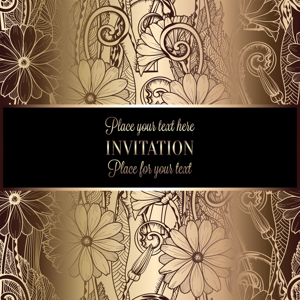 Ornate floral invitation card with luxury background vector 12