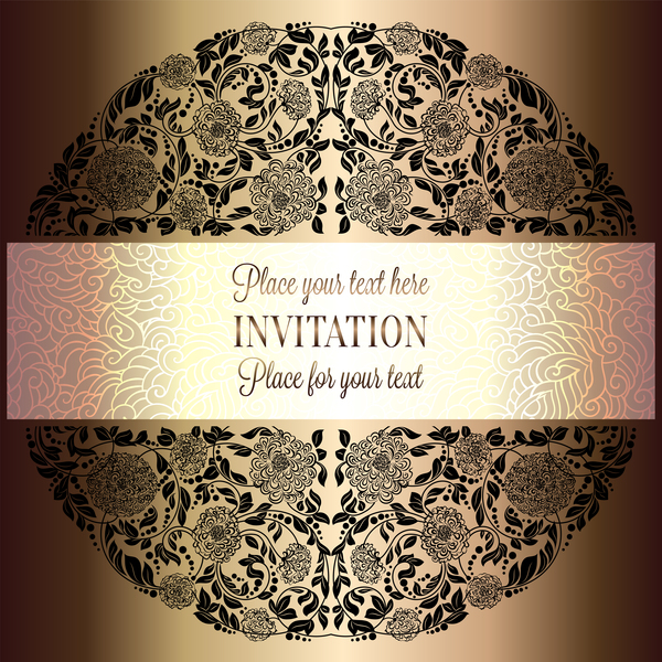 Ornate floral invitation card with luxury background vector 14