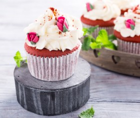 Petal ice cream with small cake Stock Photo