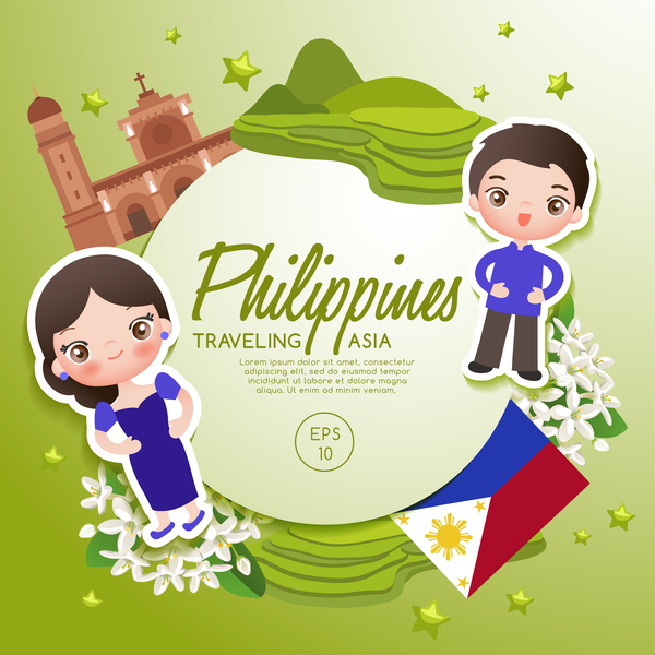 Philippines travel cartoon template vector free download