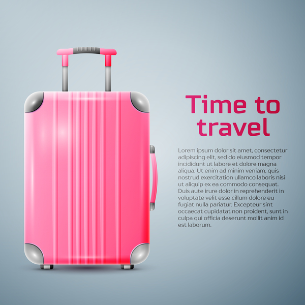Pink Trolley case with travel background vector