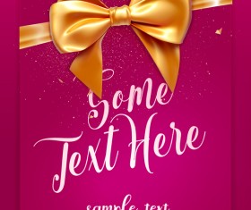 Pink red card with golden ribbon bow vector