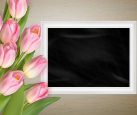 Pink tulips with photo frame vector