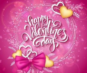 Pink valentine day background with romantic heart vector 01
