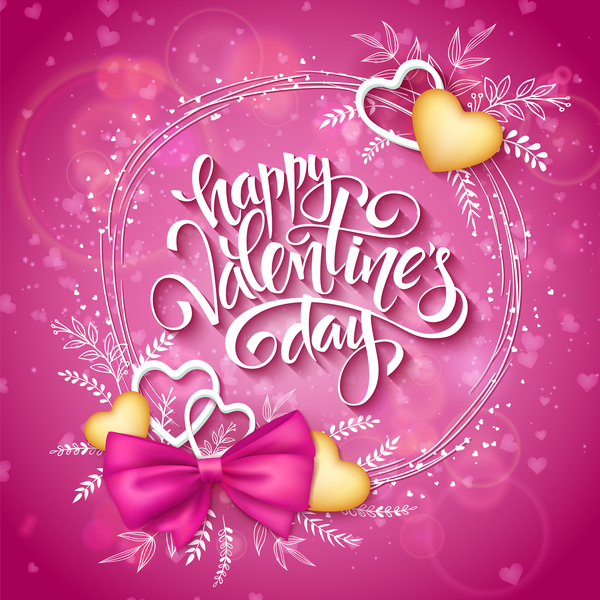 Pink valentine day background with romantic heart vector 01