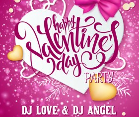 Pink valentine day background with romantic heart vector 02