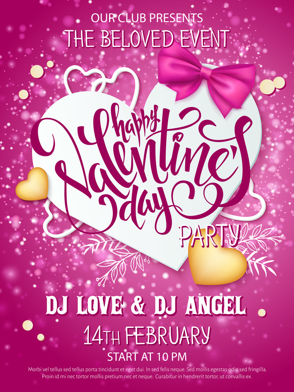 Pink valentine day background with romantic heart vector 02