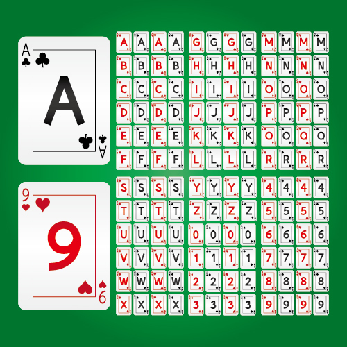 Playing card alphabet with numbers vector