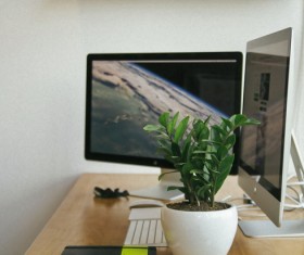 Potted computer desk Stock Photo
