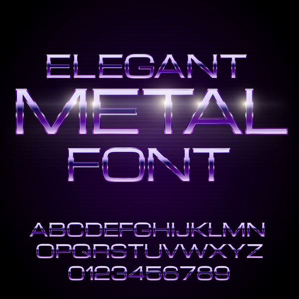 Purple metal alphabet with number shiny vector