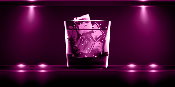 Purple shiny background and whiskey with Ice cubes vector