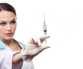 Ready to inject female doctor Stock Photo