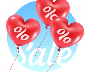 Red heart shape balloon with sale background vector