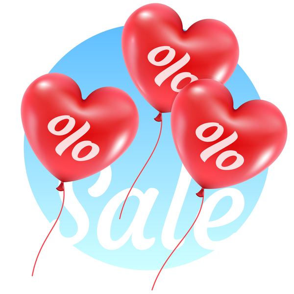 Red heart shape balloon with sale background vector