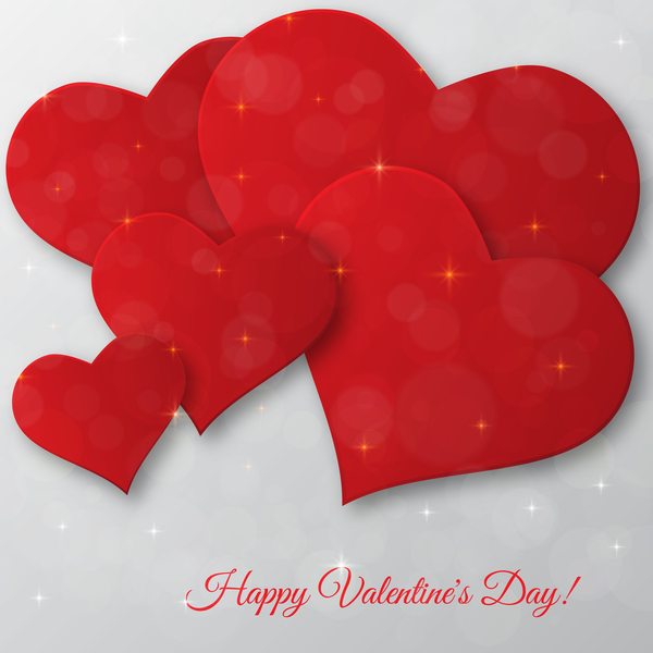 Red heart with gray valentine day card vector 02