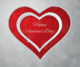 Red heart with gray valentine day card vector 03