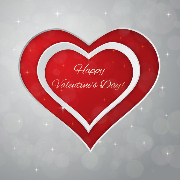 Red heart with gray valentine day card vector 03