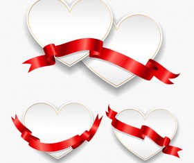 Red ribbon with heart cards vector set 02