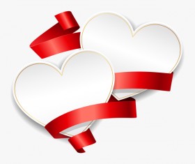 Red ribbon with heart cards vector set 03