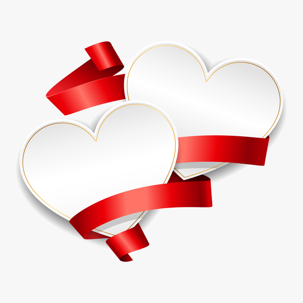 Red ribbon with heart cards vector set 03