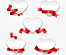 Red ribbon with heart cards vector set 04