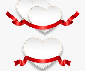 Red ribbon with heart cards vector set 05