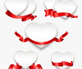 Red ribbon with heart cards vector set 06