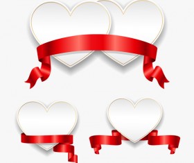 Red ribbon with heart cards vector set 07