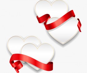 Red ribbon with heart cards vector set 08